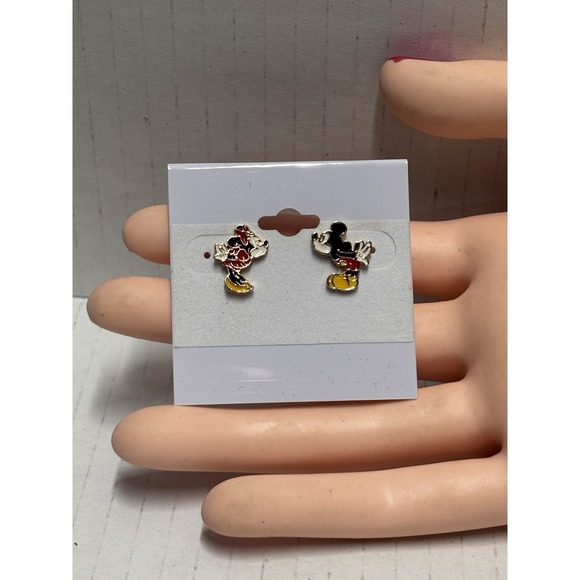 Disney Mickey and‎ Minnie Mouse Enamel Post Stud Pieced Earrings Gold Tone - Picture 11 of 12